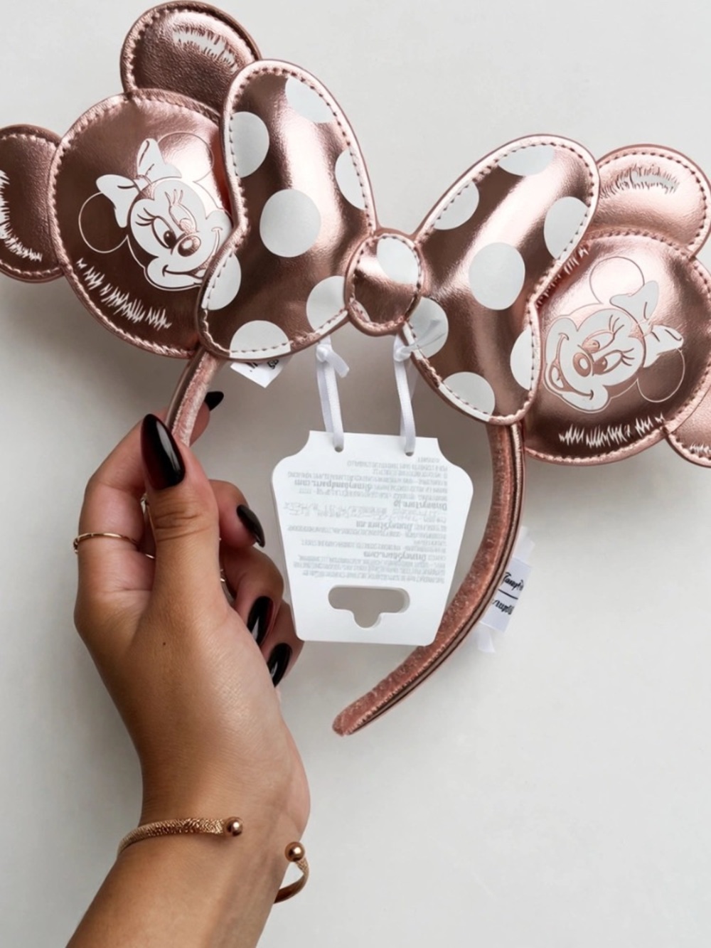 Loungefly Rose Gold Minnie Ear Headband with White Polka Dots